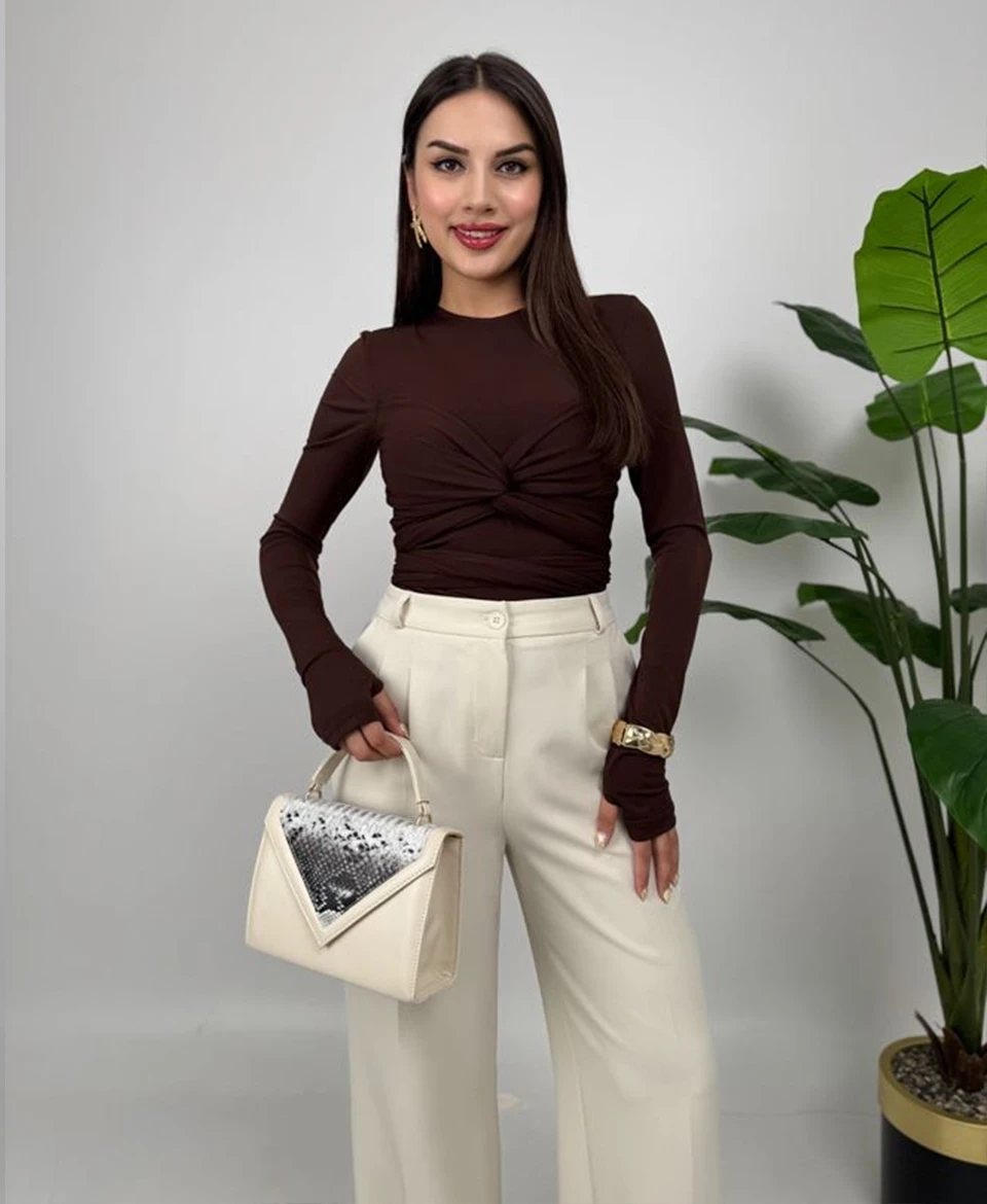 COCOA WRAP TOP - BROWN